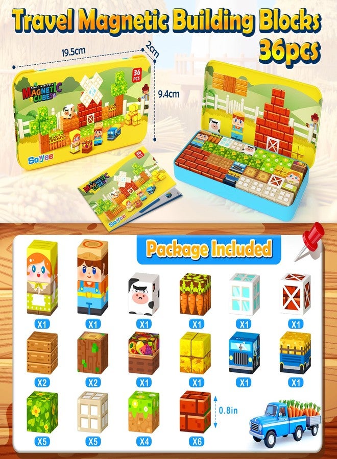 Soyee Magnetic Blocks Travel Toddler Toys Magnet Building Tiles Construction Cubes STEM Sensory Learning Farm Toys with Box Christmas Birthday Gifts for Kids Ages 3 4 5 6 7 8 Year Old Boys Girls - Image 5